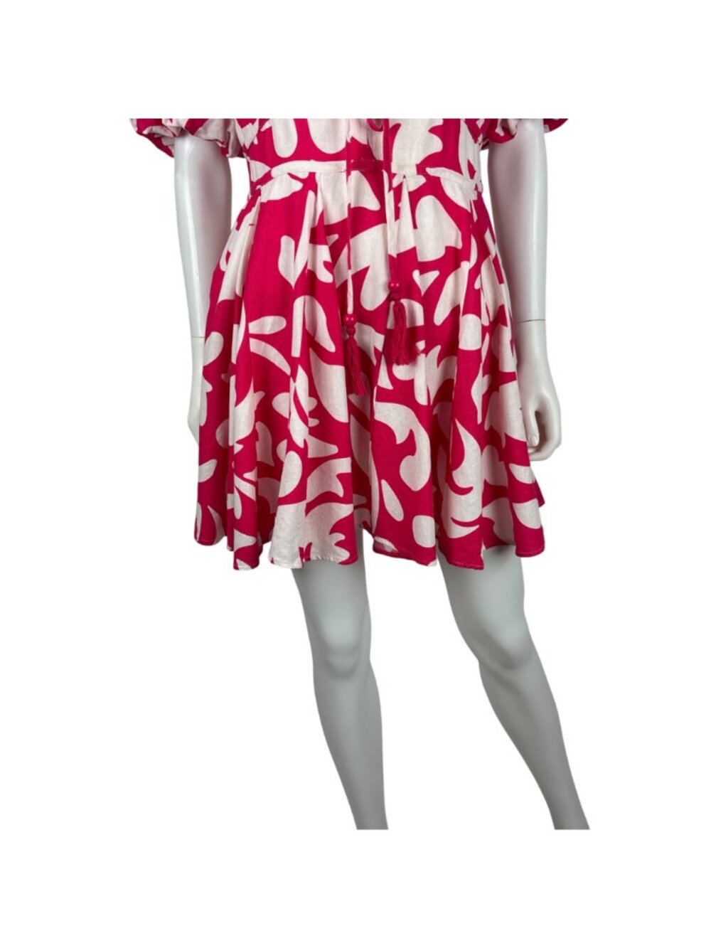 House of Harlow 1960 Hot Pink Linen Dress Womens Size 10 Puff Sleeves Plunge Nec - Picture 6 of 14